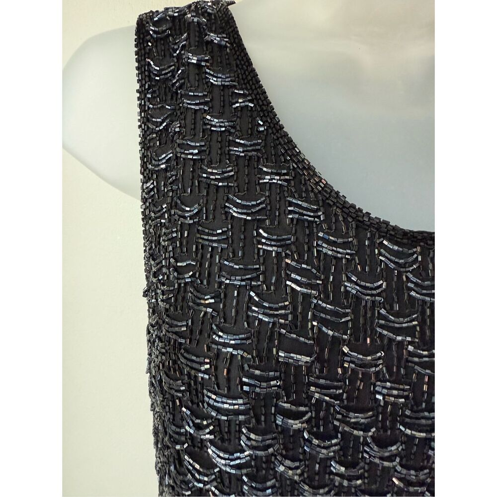 Vintage 1980’s Laurence Kazar Silk Beaded Cocktail Mini Dress - Picture 6 of 10